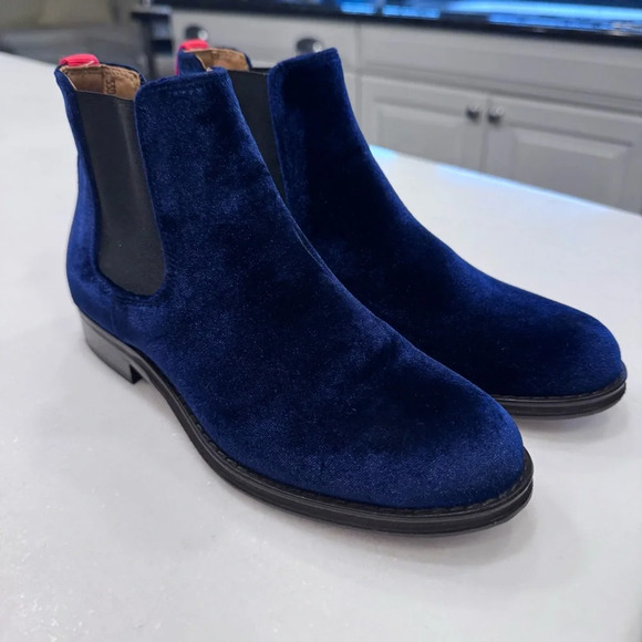 DEL TORO Blue Velvet Boots Leather Soles. Hand Made In Italy Sz 5 Fits Sz 6 - Picture 2 of 12